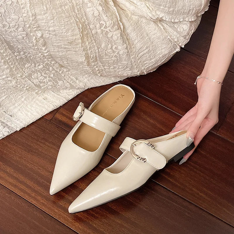 French Style Low Heel Square Mary Jane Shoes Shoes Slippers Retro Small Leather Shoes