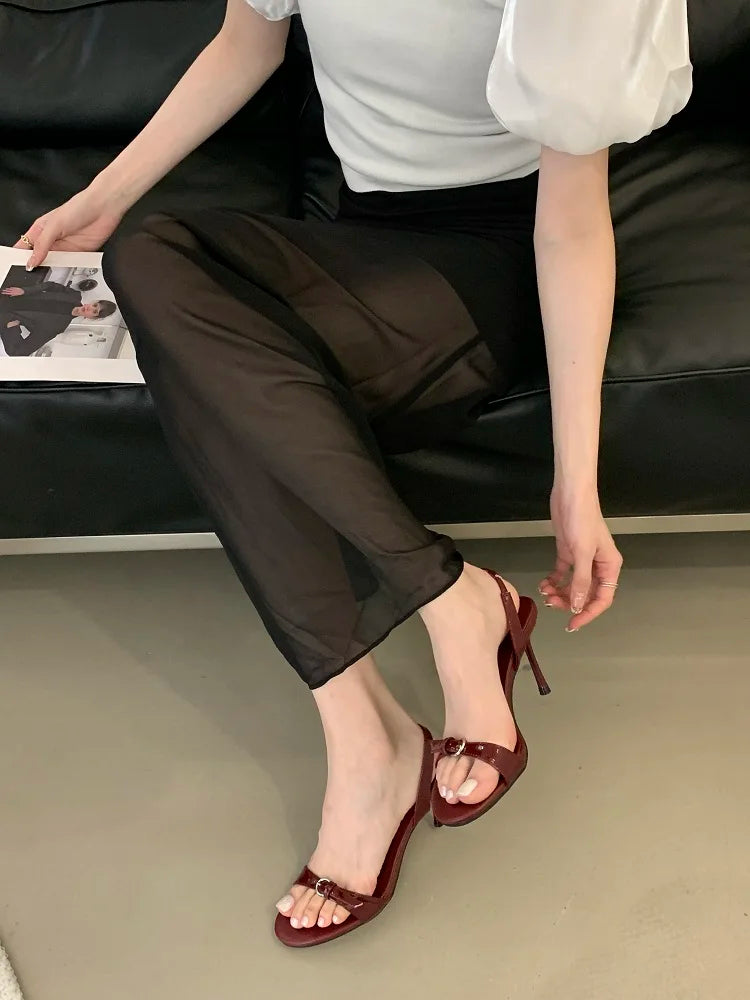 Narrow Band Open Toe Sandals Thin Low Heel Gladiator Party Shoes Zapatos De Mujer