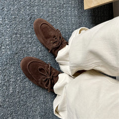 Ballet Flats Shoes Suede Leather Lace Up Casual Loafers Flats Heels Street Office Lady Loafers Shoe