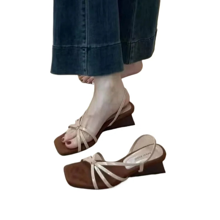 Kitten High Heels Open Toe Sandals Cross Narrow Band Low Slippers Stylish Comfortable Multi-work Shoes Flat Heels