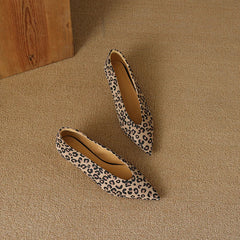 Real sheep leather leopard pointed toe slip on pumps