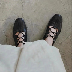 Ballet Shallow Flat Shoes Soft Commuting Retro Cross-laced Flat Mary Jane Shoes