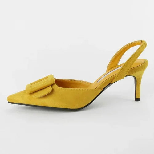Sandals Pointed Toe High Heels Stiletto Square Buckle Large Size Single Shoes