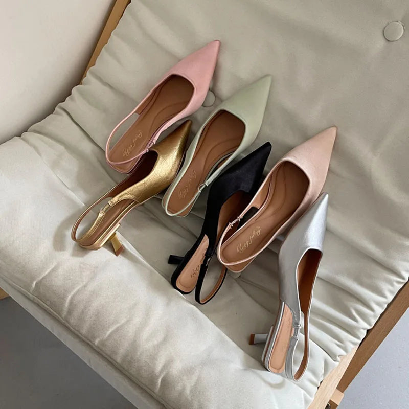 Low Heel Footwear Shallow Heeled Sandals Shoes Casual Pointed Toe Sandals Slip On