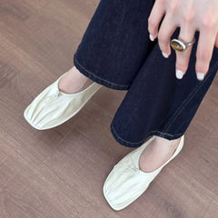 Pleated Retro Casual Flat Shoes Loafers Soft Sole Comfort Office Shoes Light Soft Leather Brand Ballet Flats