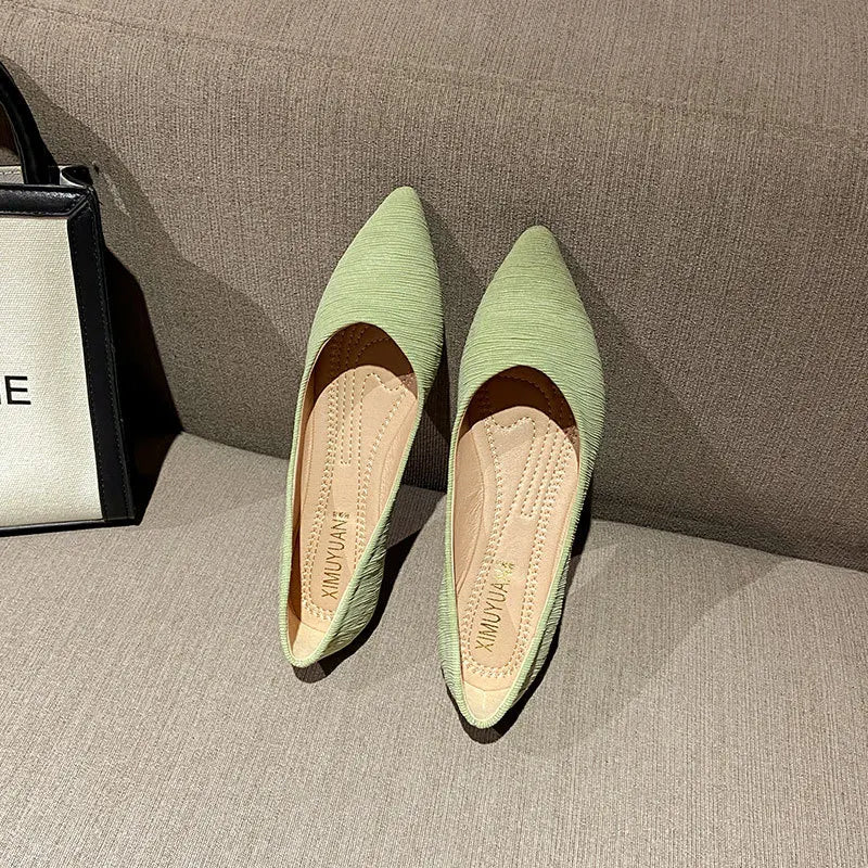 Striped Fabric Ballerinas Woman Soft Bottomed Flats Big Size 42/43 Shoes Pointed Toe Dress Loafers Green Ballets