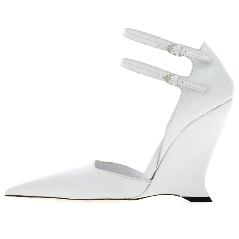 Buckle Strap Patent Leather Wedges Sandals Pointed Toe High Heels Woman sandalias de las mujeres