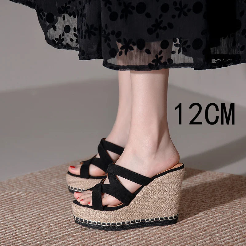 Size 32-39 Open Toe Sandals High Heel Wedge Platform Beach Sandals Shoes