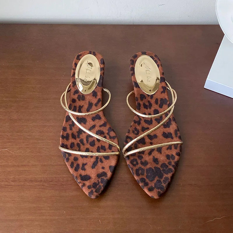 Pointed Toe Heeled Slippers Shoes Shallow Low Heel Sandals Shoes Slides