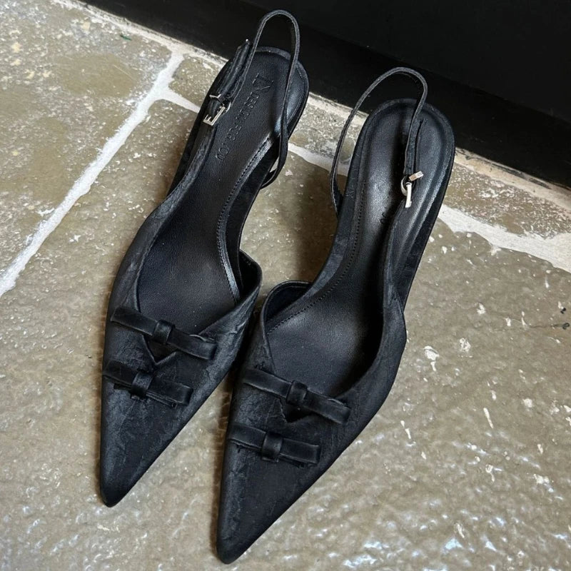 Bowknot Strap Thin Heeled Shoes Hollow Pointed Fine High Heels Wedding Banquet Shallow Mouth Sandals