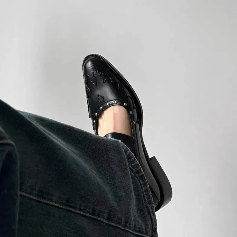 High Quality Leather Shoes Pointed Toe Metal Buckle Mary Jane Shoes