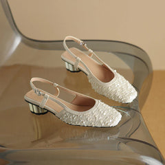Blingbling square toe slingbacks strange heel slip on
