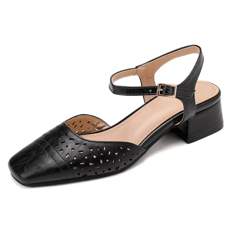 Vintage Square Toe Thick Heels 3.5cm Buckle Strap Breathable Small Size 31 32 33 Sweet Daily Shoes