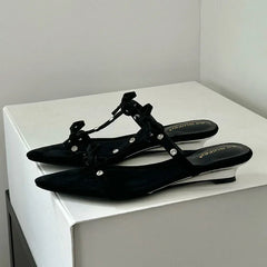 Footwear Pointed Toe Wedges Slippers Slides Butterfly-Knot Heeled Sandals