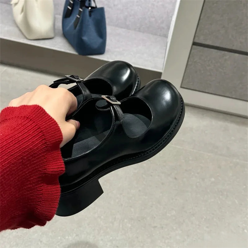 Sweet Cute Style Shoes Mary Janes Butterfly-Knot Crude Heel Shoes Big Size 35-43 Buckle Strap Young Chaussure Femme