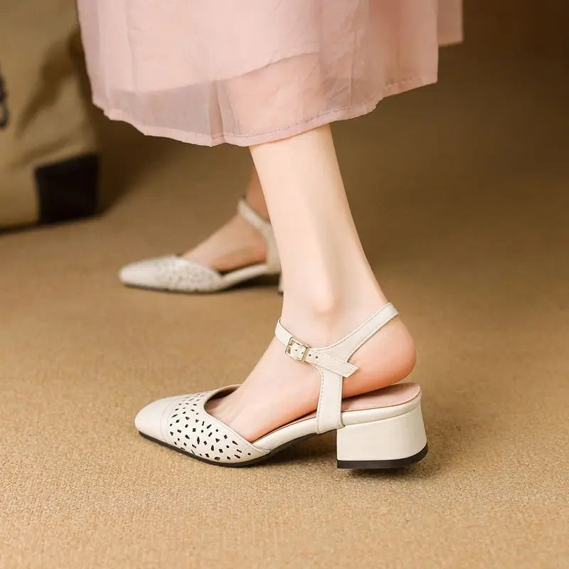 Vintage Square Toe Thick Heels 3.5cm Buckle Strap Breathable Small Size 31 32 33 Sweet Daily Shoes