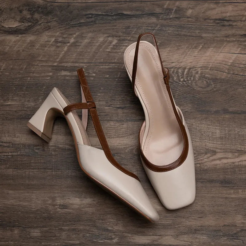 High Heels Dress Party Shoes Square Toe Walking Slides Mujer Zapatos Pumps