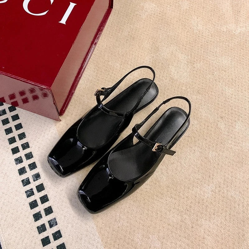 French Bag Head Mary Jane Sandals One-word Buckle Belt Rear Empty Flat-soled Temperament Single Shoes