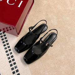 French Bag Head Mary Jane Sandals One-word Buckle Belt Rear Empty Flat-soled Temperament Single Shoes