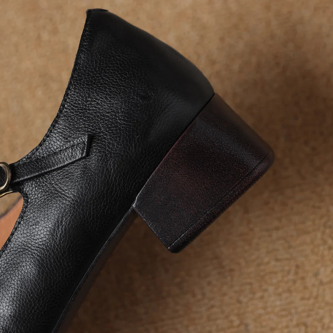 genuine leather square toe slip-on pumps 4cm thick low heel OL style elegant narrow band cross strap slim shoes