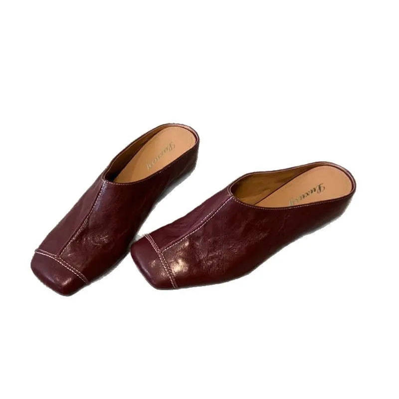 Genuine Leather Wrapped Cool Slippers Casual Flat Half Slippers Outdoor Comfortable Shoes