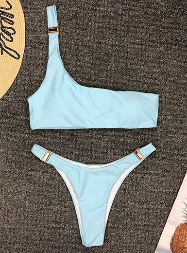 Single Shoulder High Cut Hip Two Piece Swimsuit