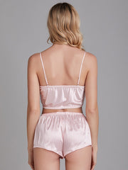 Sling Mini Short Tops And Pants Two Piece Striped Satin Pajamas