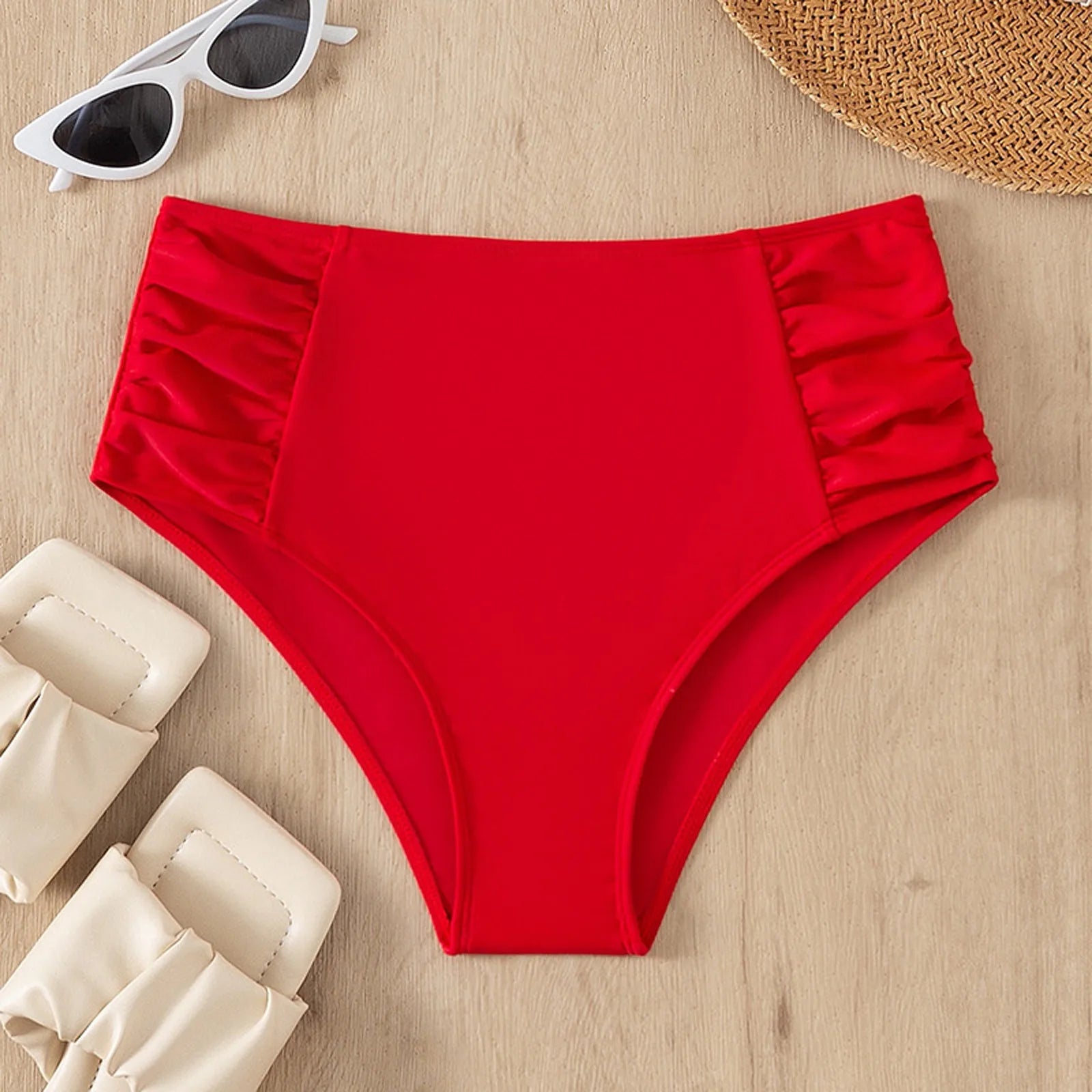 Solid Color High Waist High Elasticity Bottoms Daily Beach Vacation Swimwear Briefs