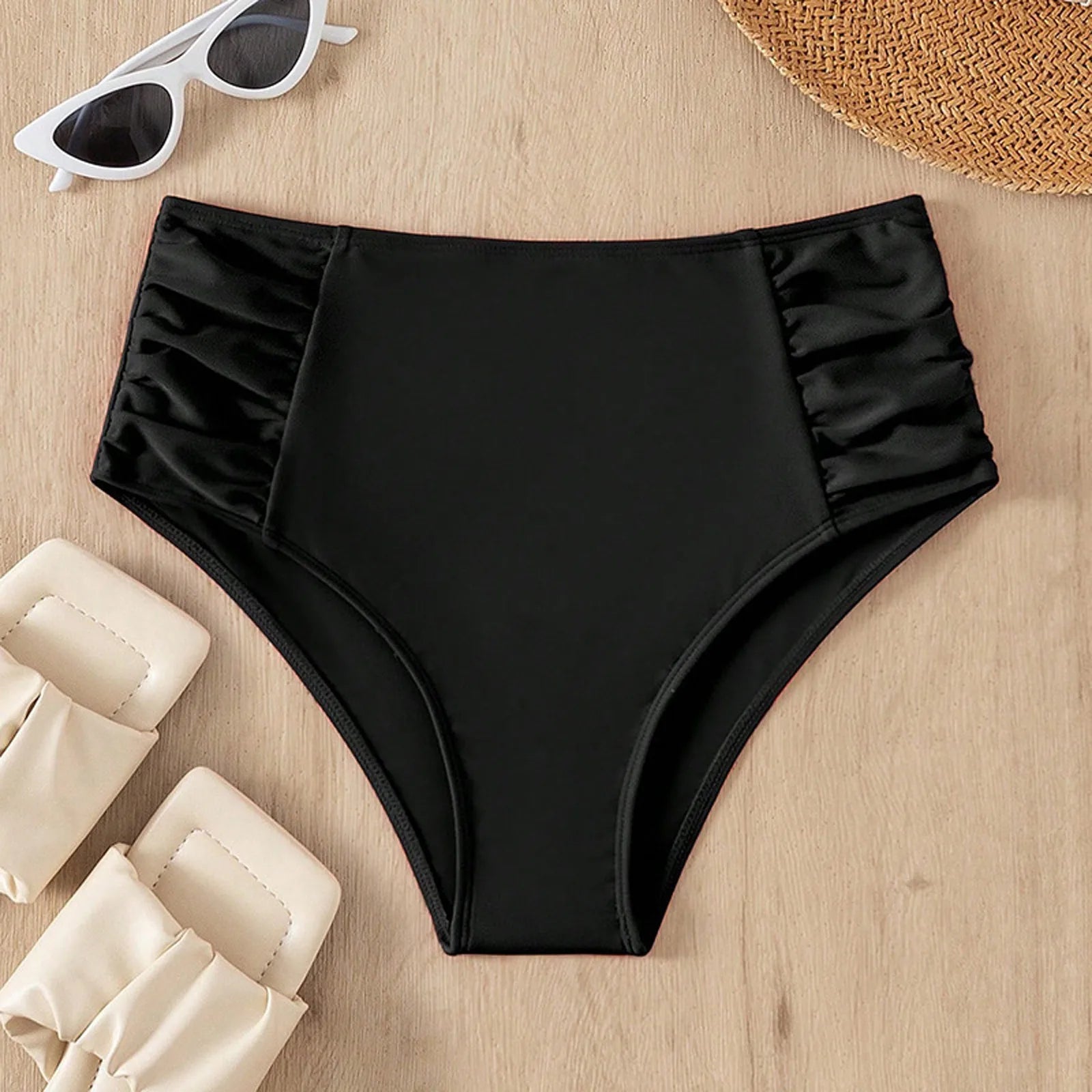 Solid Color High Waist High Elasticity Bottoms Daily Beach Vacation Swimwear Briefs