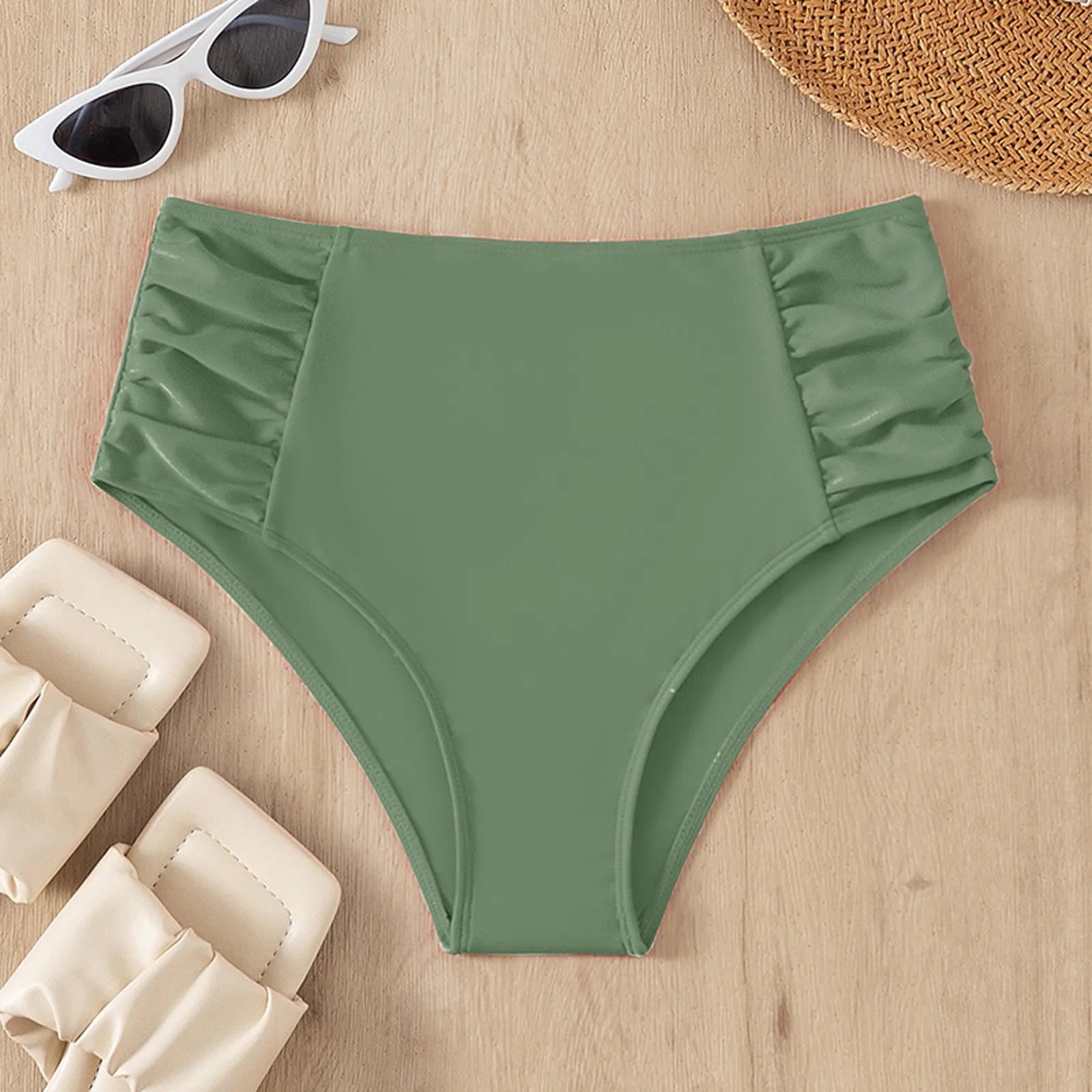 Solid Color High Waist High Elasticity Bottoms Daily Beach Vacation Swimwear Briefs