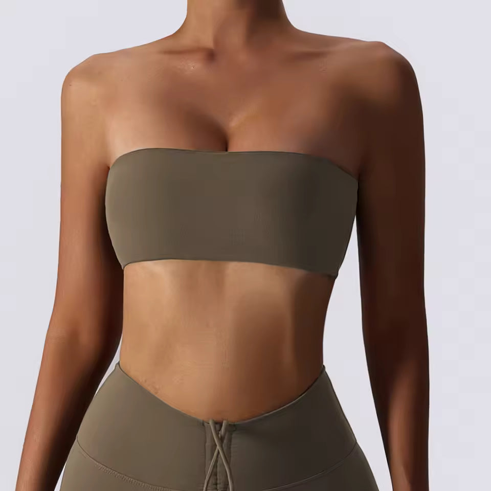 Strapless Gym Top Quick-Drying Yoga Tube Top Fitness Chest Wrap Underwear Workout Bra