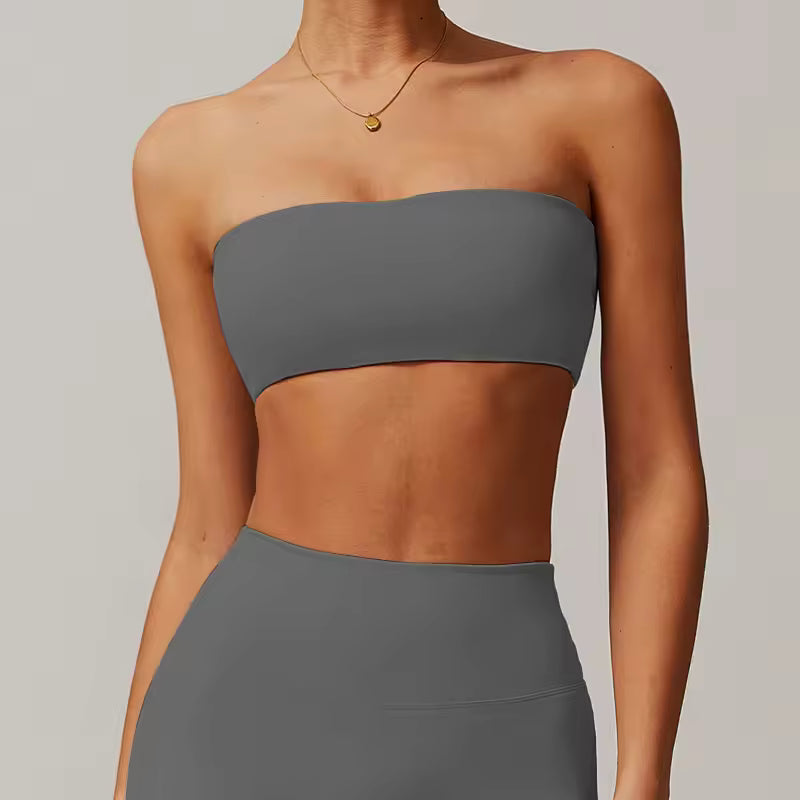 Strapless Gym Top Quick-Drying Yoga Tube Top Fitness Chest Wrap Underwear Workout Bra