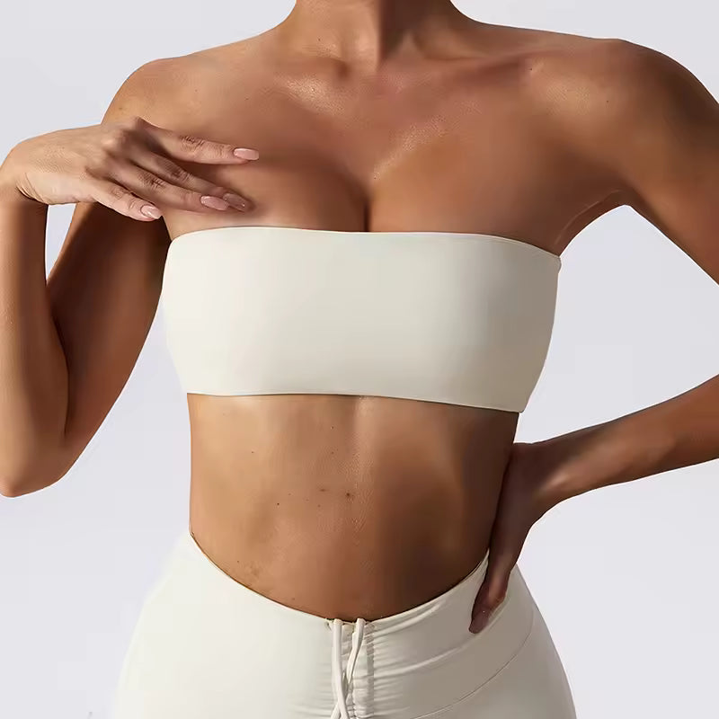 Strapless Gym Top Quick-Drying Yoga Tube Top Fitness Chest Wrap Underwear Workout Bra