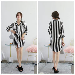 Stripe Stain Faux Silk Loose Night Robe