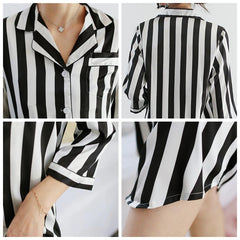 Stripe Stain Faux Silk Loose Night Robe