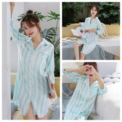 Stripe Stain Faux Silk Loose Night Robe