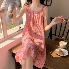 Suspender Print Loungewear Student Loose Bow Foam Pajamas Loungewear Nightdress