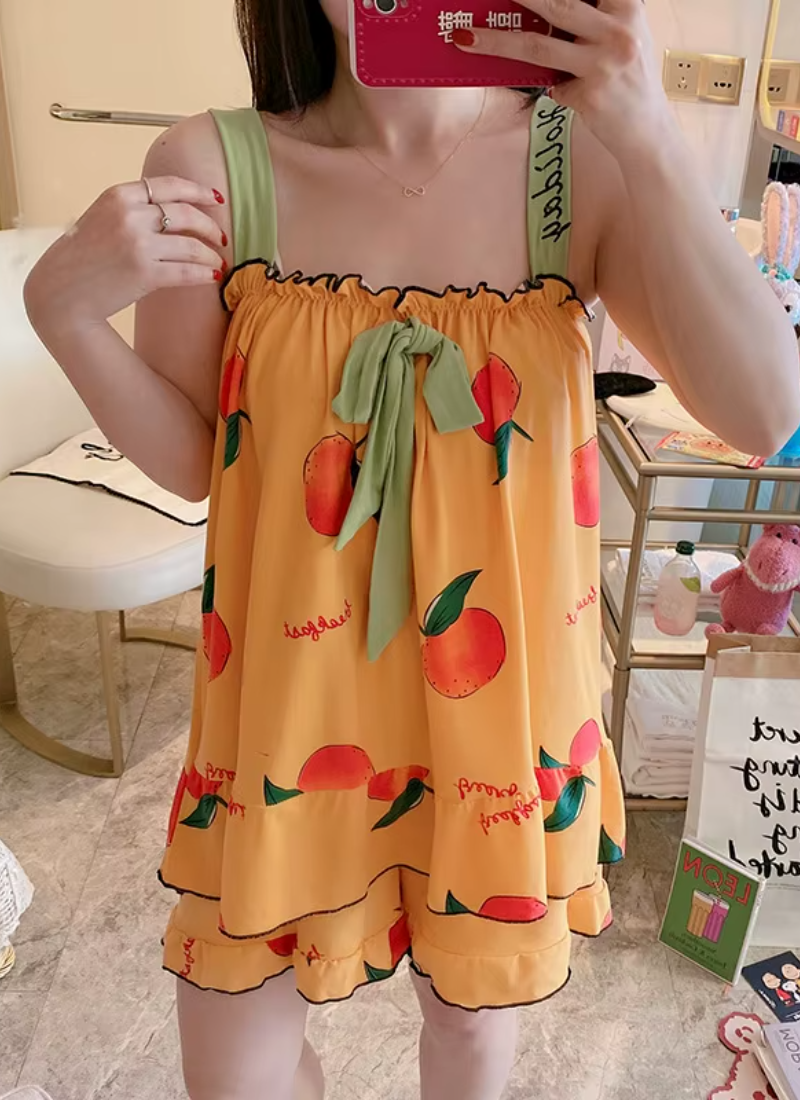 Suspender Sleeveless Cartoon Tide Sling Princess Style Shorts Nightwear Set