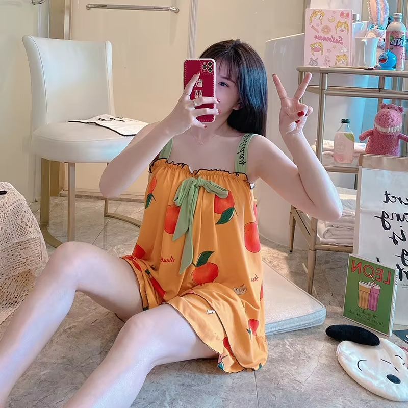 Suspender Sleeveless Cartoon Tide Sling Princess Style Shorts Nightwear Set