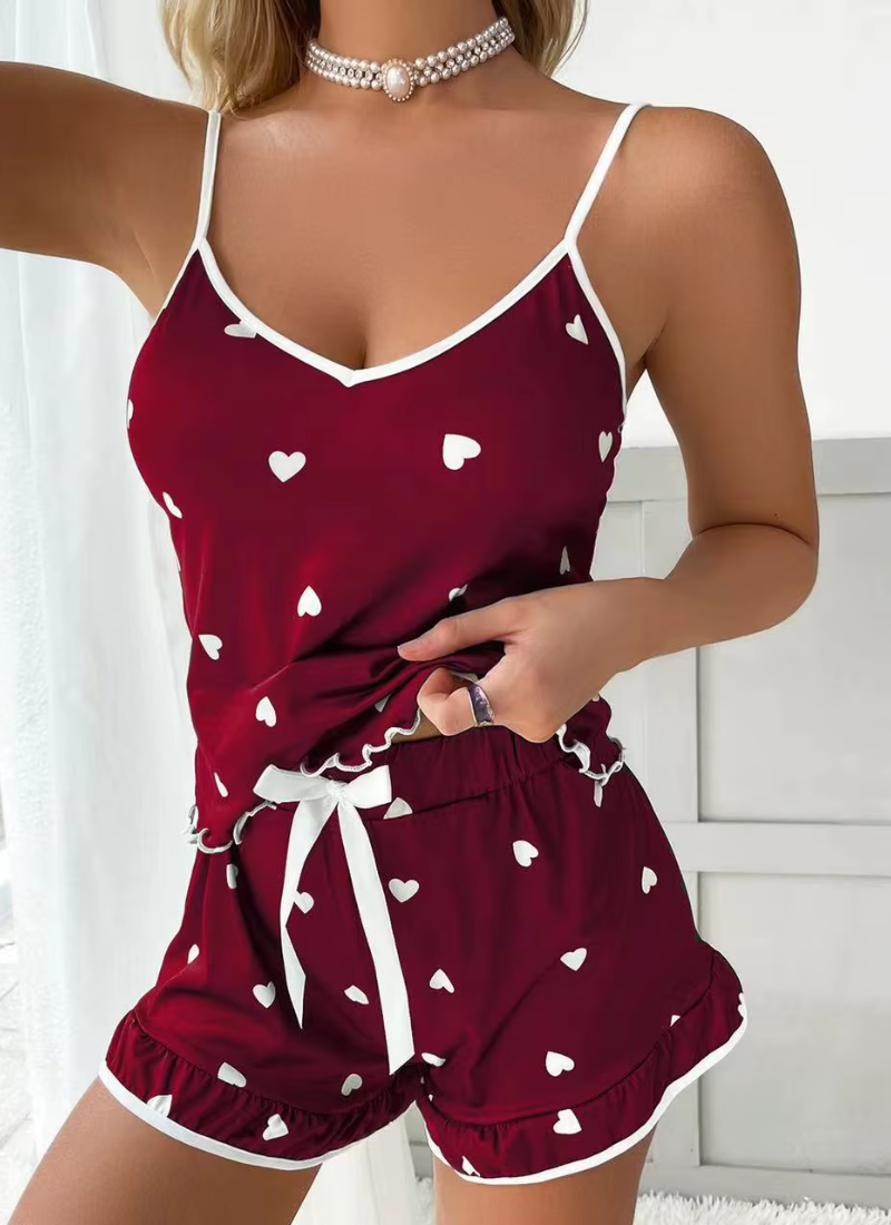 Suspenders Soft Casual Cute Printed Large Size Vest Shorts Pajama Set