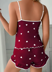 Suspenders Soft Casual Cute Printed Large Size Vest Shorts Pajama Set