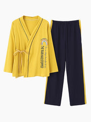 Sweet Kimono Top Long Sleeve Textured Cotton Pajamas