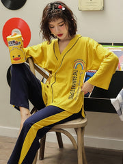 Sweet Kimono Top Long Sleeve Textured Cotton Pajamas
