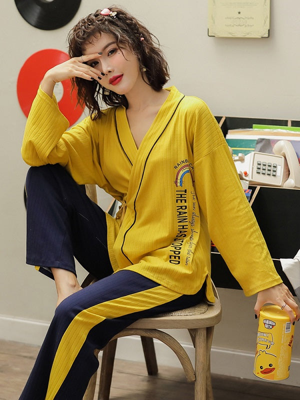 Sweet Kimono Top Long Sleeve Textured Cotton Pajamas