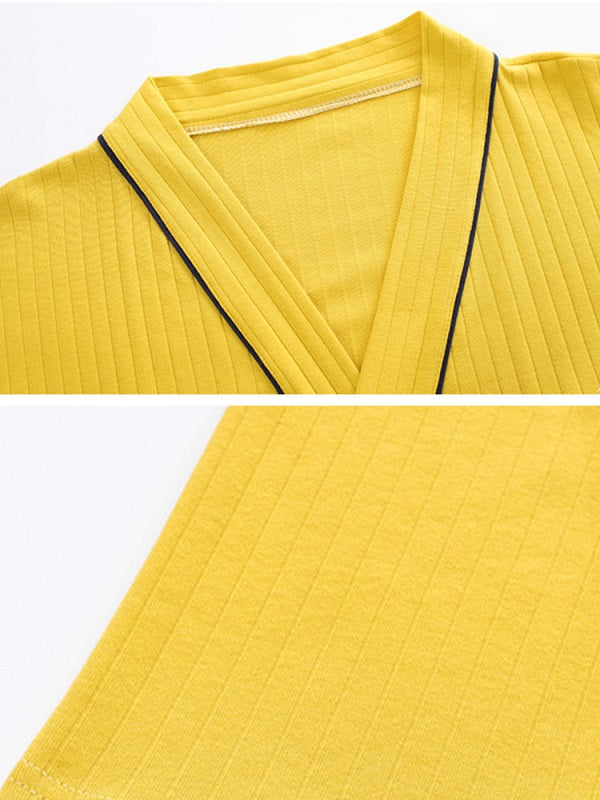 Sweet Kimono Top Long Sleeve Textured Cotton Pajamas