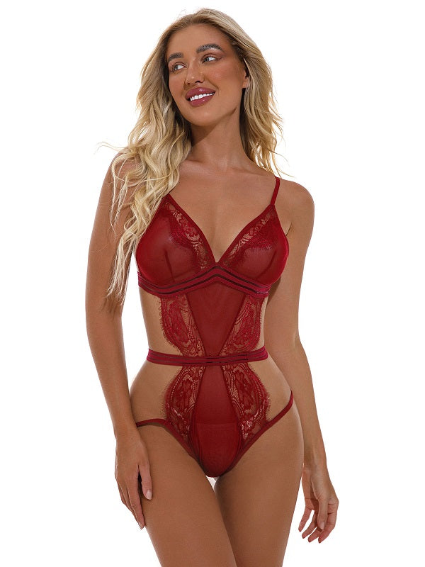 Teddies Lingerie Backless Lace Floral Print Teddies