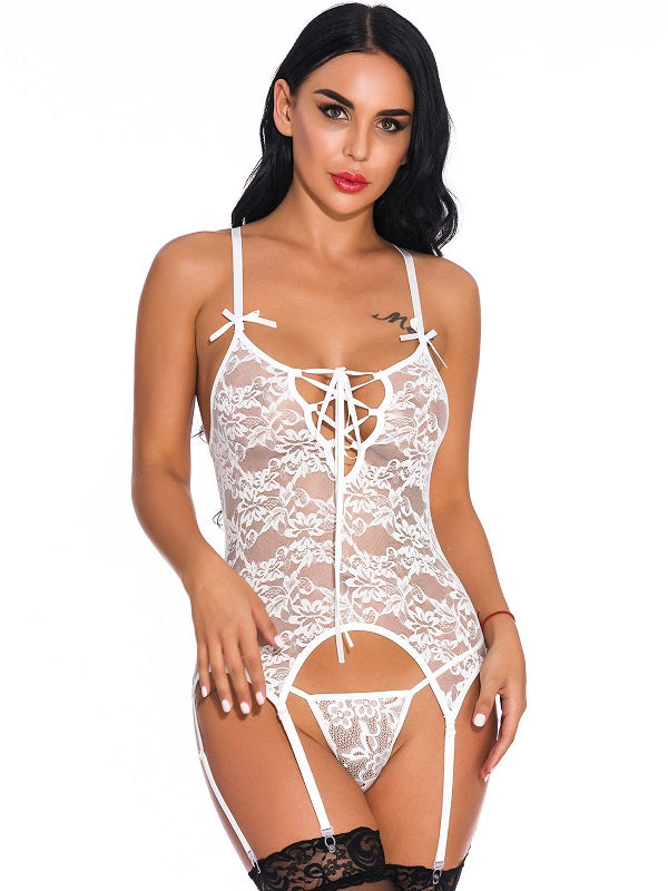 Teddies Lingerie Floral Print Lace Backless Teddies