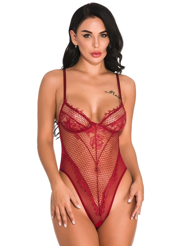 Teddies Lingerie Floral Print Lace Crotch less Lace Teddies