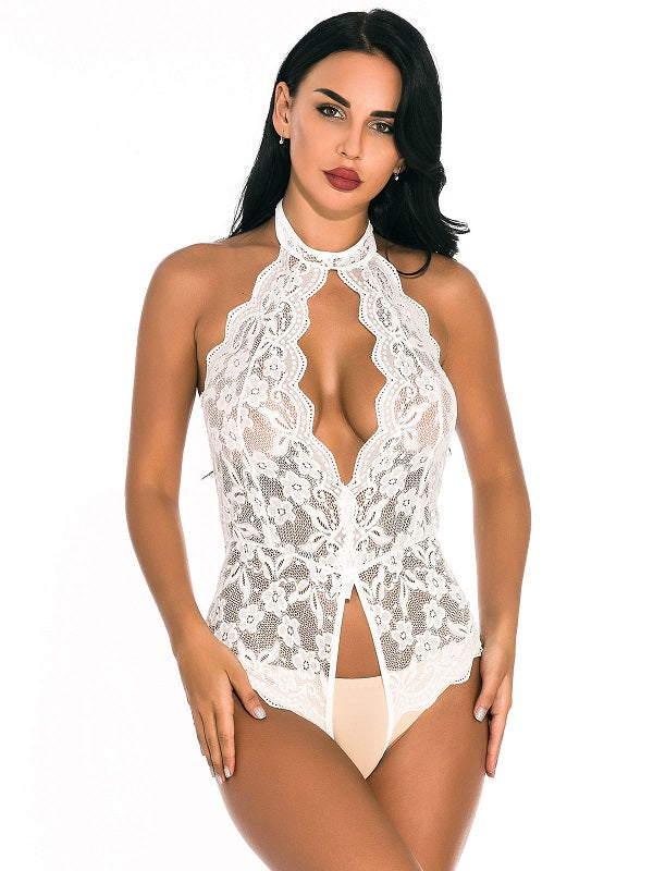 Teddies Lingerie Floral Print Lace up Backless Lace Teddies