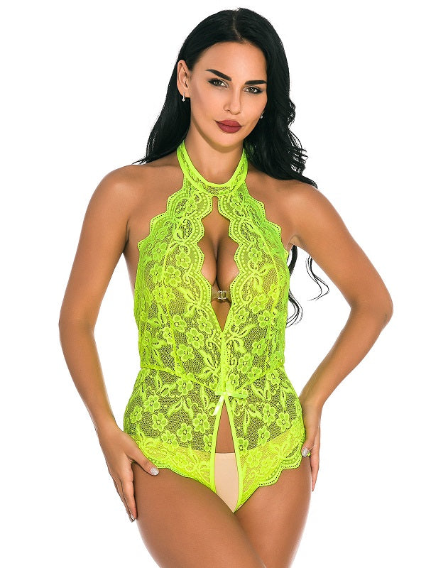 Teddies Lingerie Floral Print Lace up Backless Lace Teddies